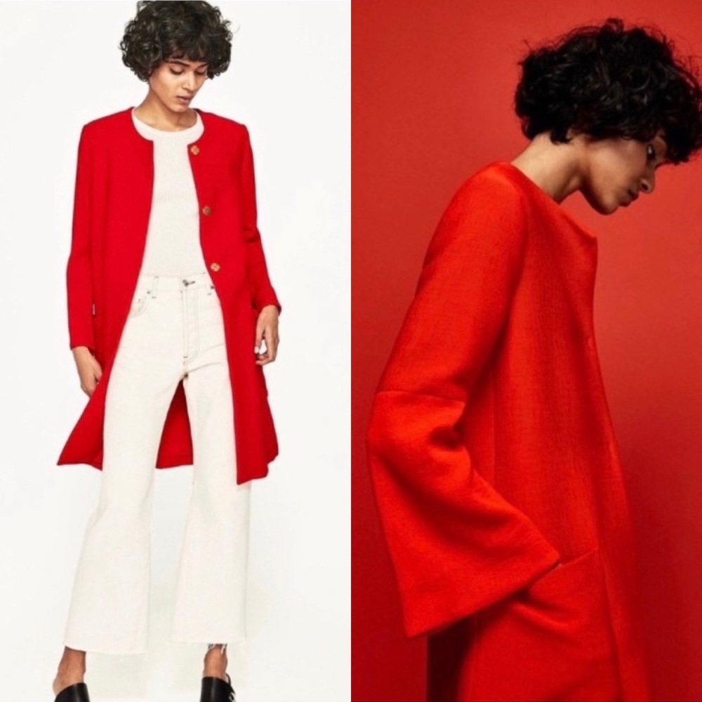 Zara Red Orange Bell Sleeve Snap Button Jacket